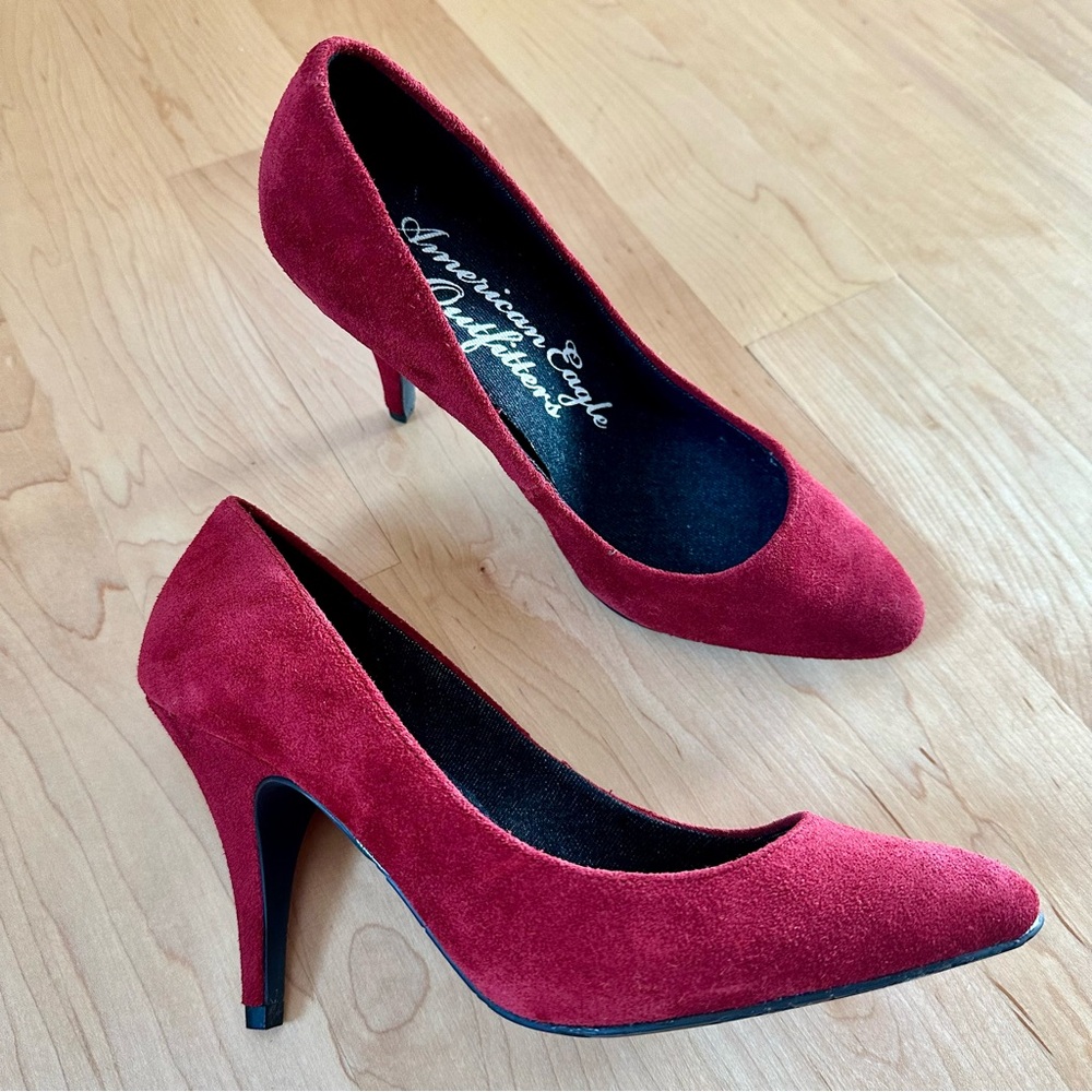 Burgundy Maroon Faux Suede High Heels